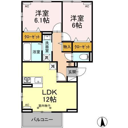 ガーデンコートA(2LDK/2階)の間取り写真