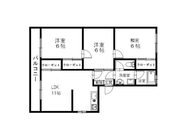 西島ビル(3LDK/2階)の間取り写真