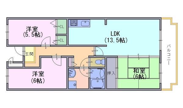 ベルコリーヌ・ソシア(3LDK/1階)の間取り写真