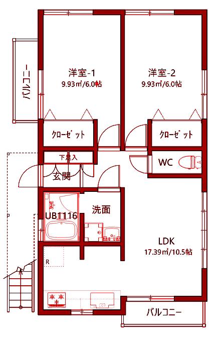 モナミ-MONAMI-B棟(2LDK/1階)の間取り写真