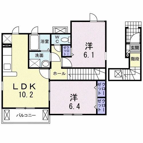 ハッピネスハウス B(2LDK/2階)の間取り写真