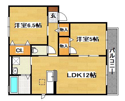 シャーメゾンサンライズA棟(2LDK/2階)の間取り写真