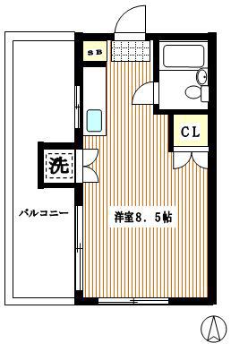 八幡山ハイツ(ワンルーム/3階)の間取り写真