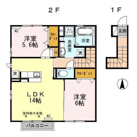 プリンスコート大野(2LDK/2階)の間取り写真
