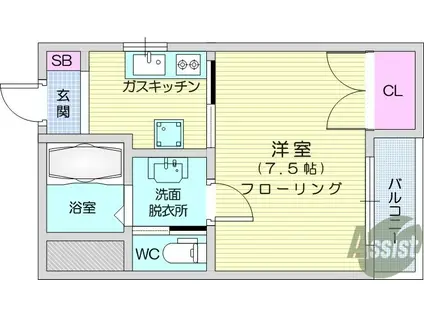 ビアン長町(1K/1階)の間取り写真