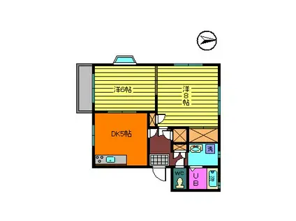 ユウハウス(2DK/2階)の間取り写真