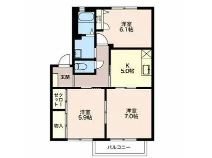 サンパティークB 101(3K/1階)の間取り写真