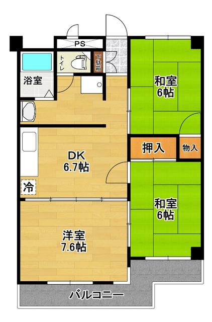 シャンポールド並木 A棟(3DK/3階)の間取り写真