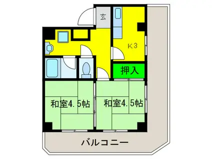コーポイソダ(2K/2階)の間取り写真