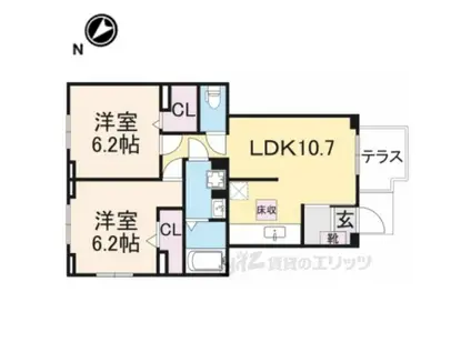 ラビットレジデンス2(2LDK/1階)の間取り写真