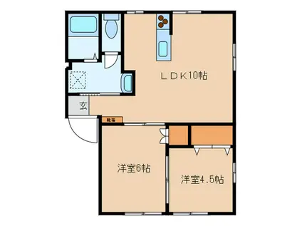 JR山陽本線 岩国駅 徒歩10分 2階建 築39年(2LDK/2階)の間取り写真