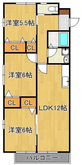 グランチェスタ鴨生田III(3LDK/2階)の間取り写真