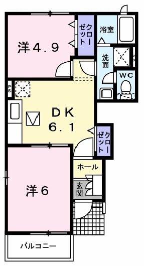 スプリングフィールドA(2DK/1階)の間取り写真