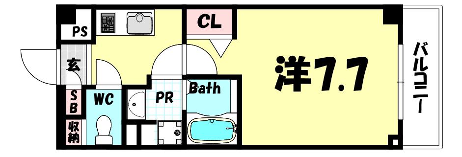 ERCITYS長田(1K/4階)の間取り写真