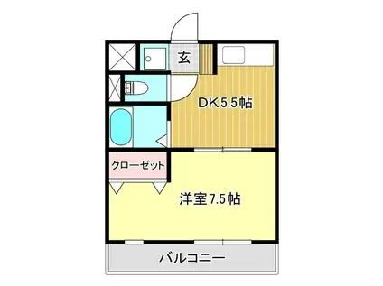 神部ハイツII(1K/4階)の間取り写真