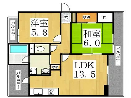 シャトーアネックス(2LDK/8階)の間取り写真