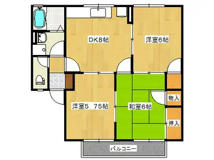 イーストフィールド参番館(3DK/1階)の間取り写真