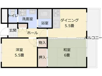 オーク国分(2DK/2階)の間取り写真