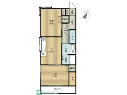 ル・リヴェール(2DK/1階)の間取り写真