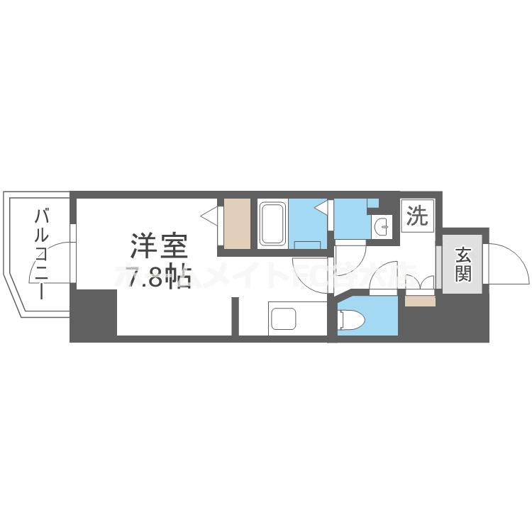 METROSA谷町六丁目サウス(ワンルーム/3階)の間取り写真