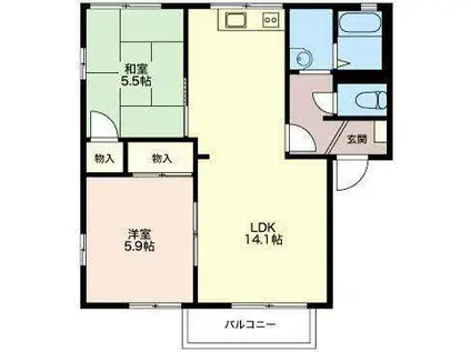 ミヤニシガーデンハイツ(2LDK/2階)の間取り写真