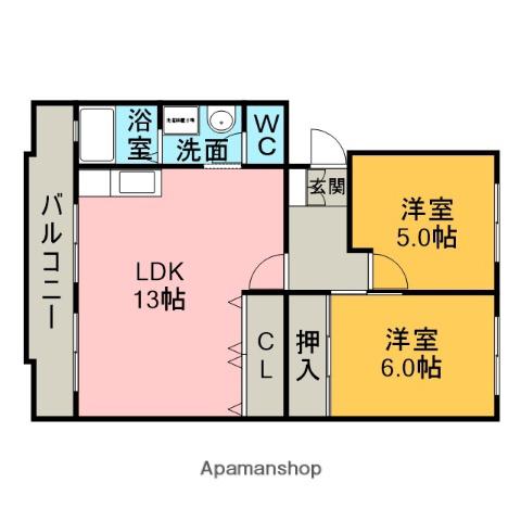 グリーンヒル東新 D棟(2LDK/1階)の間取り写真