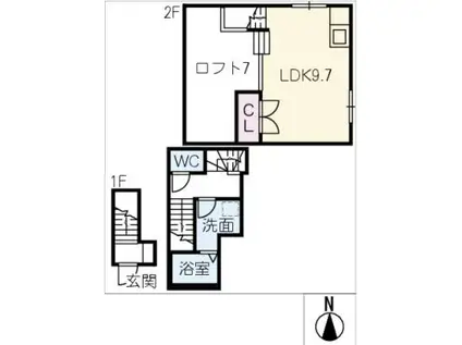 城とさくらのエスプレッソ(ワンルーム/2階)の間取り写真