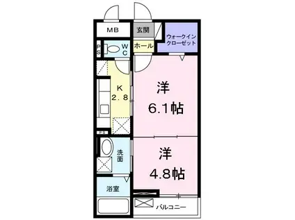 メゾン ソレイユII(1DK/2階)の間取り写真