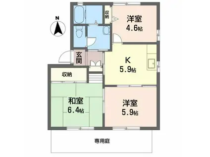 ディアス上ノ茶屋 B棟(3K/1階)の間取り写真