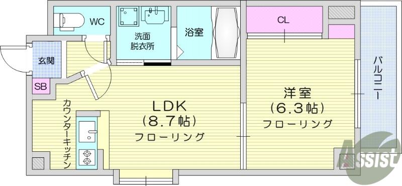 ガーデンロッジⅠ(1LDK/6階)の間取り写真