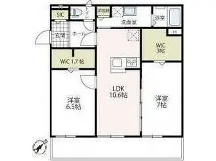 ラフィネ鷺沼(2LDK/1階)の間取り写真