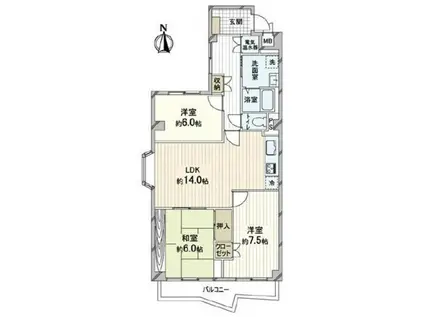 チサンマンション鎌倉(3LDK/4階)の間取り写真