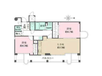 チェリービュウ芦屋川(2LDK/3階)の間取り写真