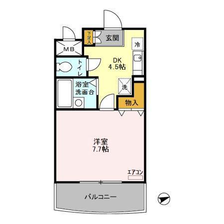 ミレニアムハイツ(1DK/4階)の間取り写真