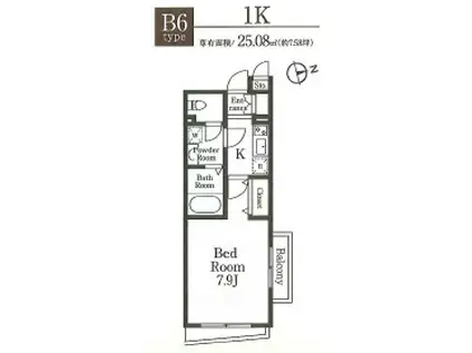 リージア千歳船橋(1K/2階)の間取り写真