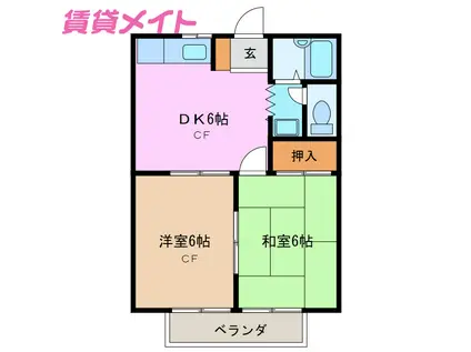 コーポプラネット(2DK/1階)の間取り写真