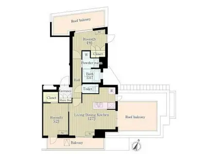 ソラーニ目黒不動前(2LDK/4階)の間取り写真