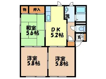 ドミールアッシュA(3DK/1階)の間取り写真