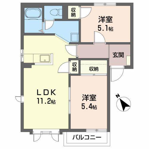 ボン・エスポアールC(2LDK/2階)の間取り写真