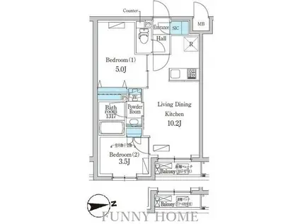 デュオフラッツ千歳船橋(2LDK/2階)の間取り写真