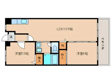 学園前パークヴィラ(2LDK/2階)の間取り写真