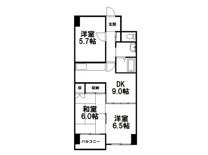 大栄マンション鶴ヶ岱(3DK/2階)の間取り写真