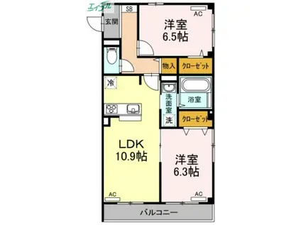 ラフォーレF(2LDK/3階)の間取り写真