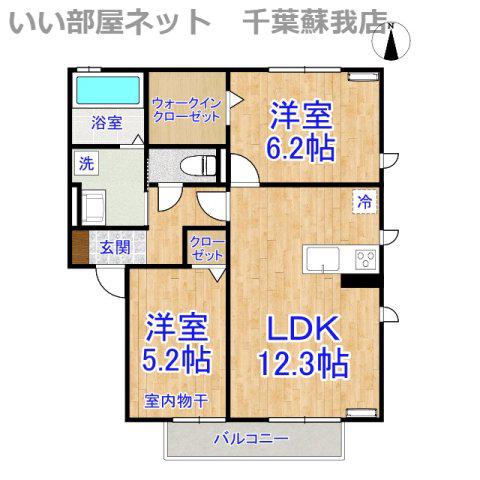 PARK HILLS MIYAKO F(2LDK/2階)の間取り写真
