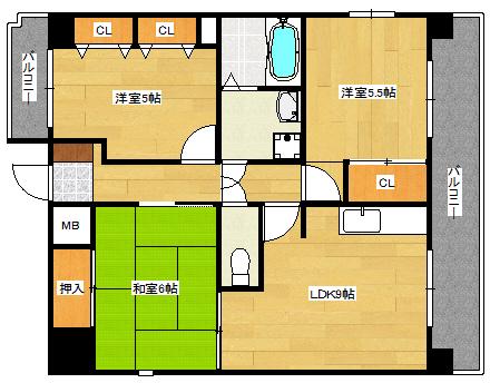 シャンポール(3LDK/5階)の間取り写真