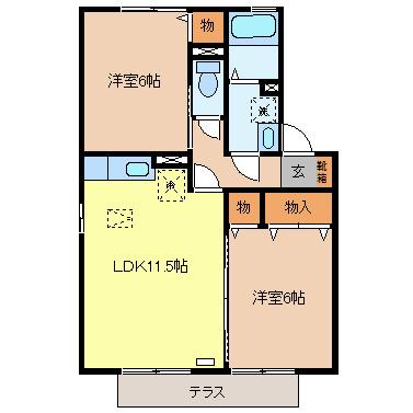 MAISON DE FONTAINE(2LDK/1階)の間取り写真