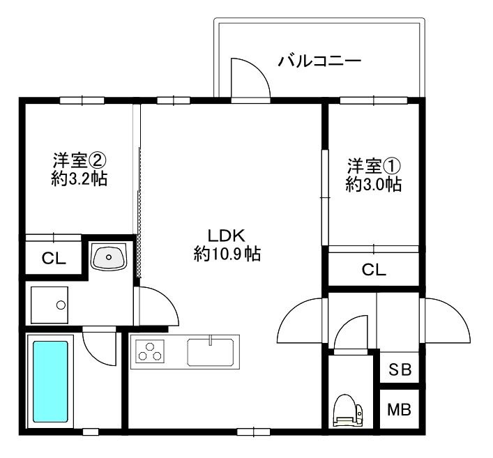 MODERN ASPIRATION 薬院COURT 2丁目(2LDK/3階)の間取り写真