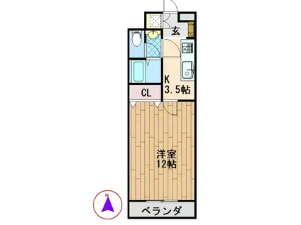 スカイライト(1K/7階)の間取り写真