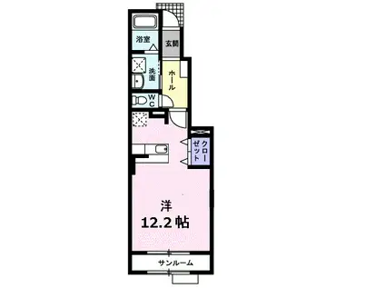 マリオン弐番館B(ワンルーム/1階)の間取り写真