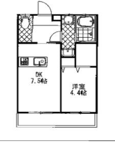 コミーテ須賀II-B(1DK/1階)の間取り写真